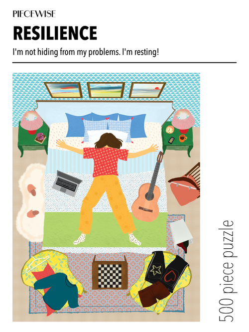 Piecewise Resilience 500-piece adult jigsaw puzzle with illustrated bedroom scene